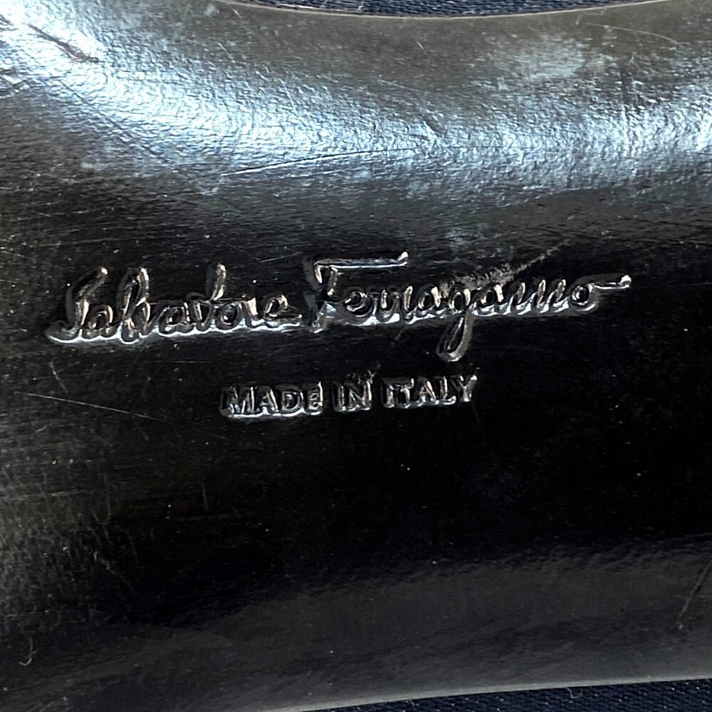 Salvatore Ferragamo Vintage Black Satin Crystal Embellished Block Heel Pumps 7 - Picture 6 of 9